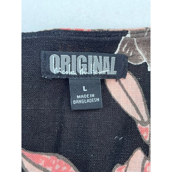 Linen Blend Shift Dress Sz L Layered Floral Layers Beachy Original Nicole Miller - Picture 6 of 7